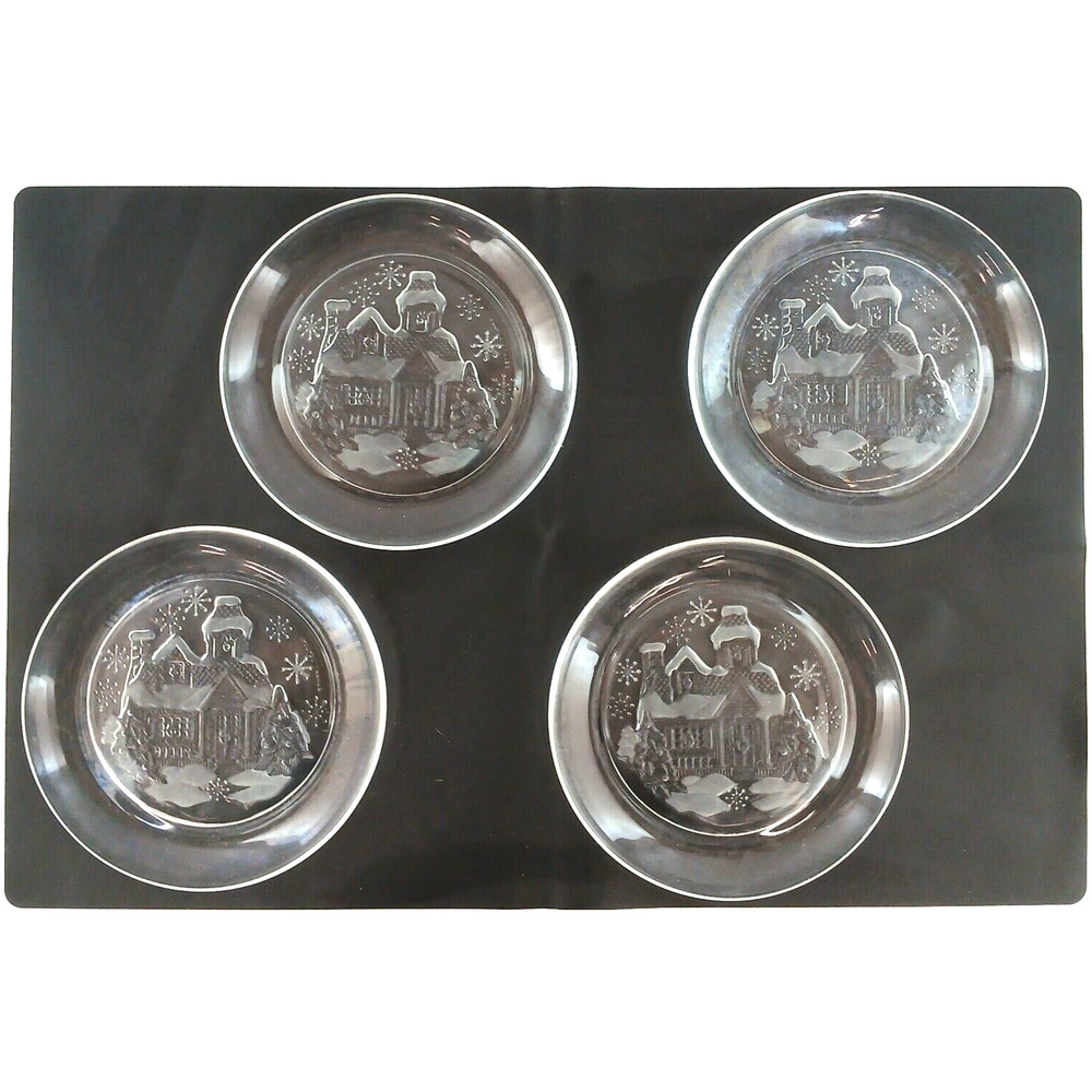 Vintage Arcoroc France Welcome Home Glass Salad Plates Winter Snow Etched 4 pcs